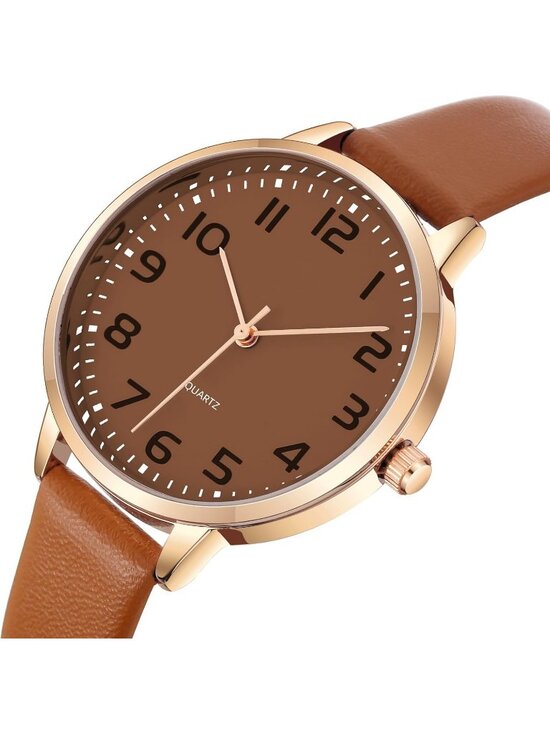 Womens All Brown Analog Case Quartz Fashion Leather Mesh Strap Round Wrist Watch main image 4